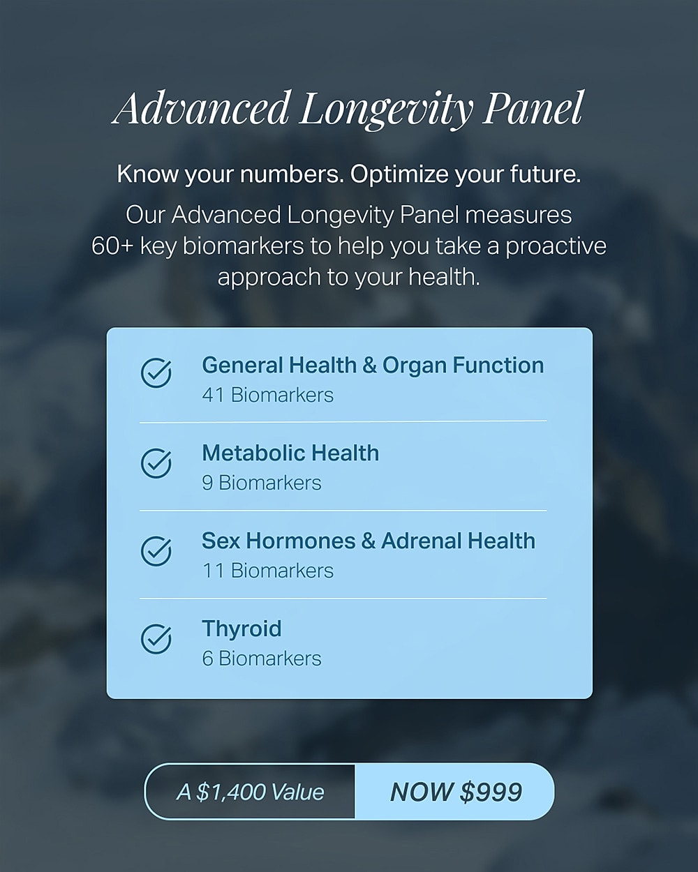 Advanced Longevity Panel health biomarker overview